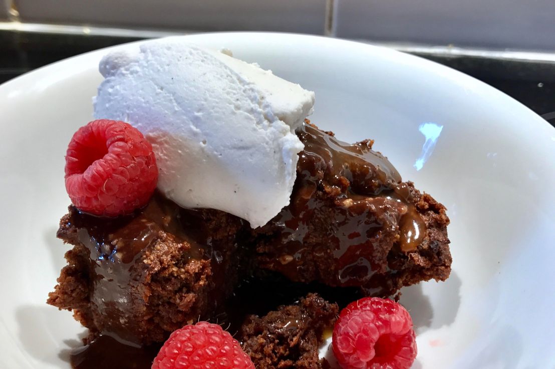 Honey roasted sweet potato and macadamia chocolate&nbsp;pudding